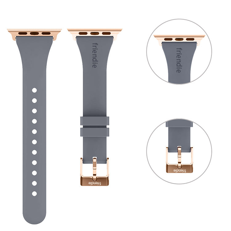 Silicone Band in Stardust Grey with Gold Classic Buckle - The Gippsland - Compatible with Apple Watch Size 38mm to 41mm-1