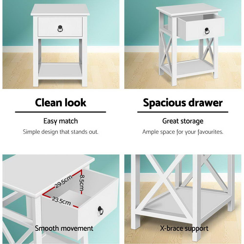 NNEDSZ Artiss 2 X Bedside Table 1 Drawer with Shelf - EMMA White-3