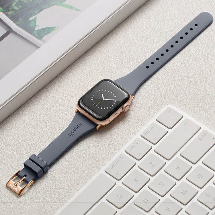 Silicone Band in Stardust Grey with Gold Classic Buckle - The Gippsland - Compatible with Apple Watch Size 38mm to 41mm-2